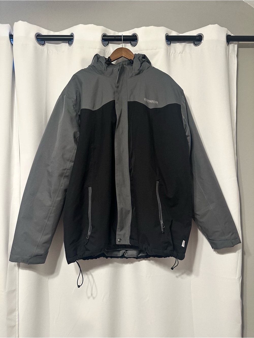 Magellan Outdoors Men's Hooded Two-Tone Black and Gray Heavy Coat